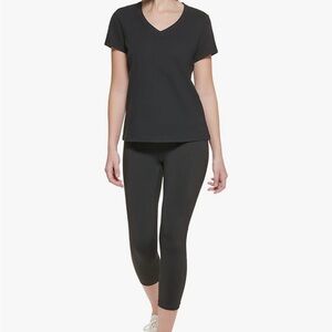 Calvin Klein Performance Womens Solid V-Neck Short Sleeve Black T-Shirt PXL